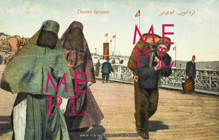 : Two women with full veils on the Galata Bridge : Two women with full veils on the Galata Bridge