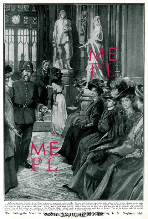 : Women waiting to in St Stephen's Hall 1908 : Women waiting to in St Stephen's Hall 1908