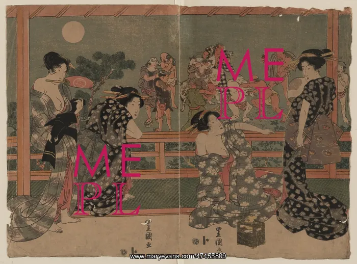 : Women watching a sumo match under a full moon : Women watching a sumo match under a full moon