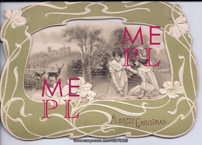 : Women at the waterside on a Christmas card : Women at the waterside on a Christmas card