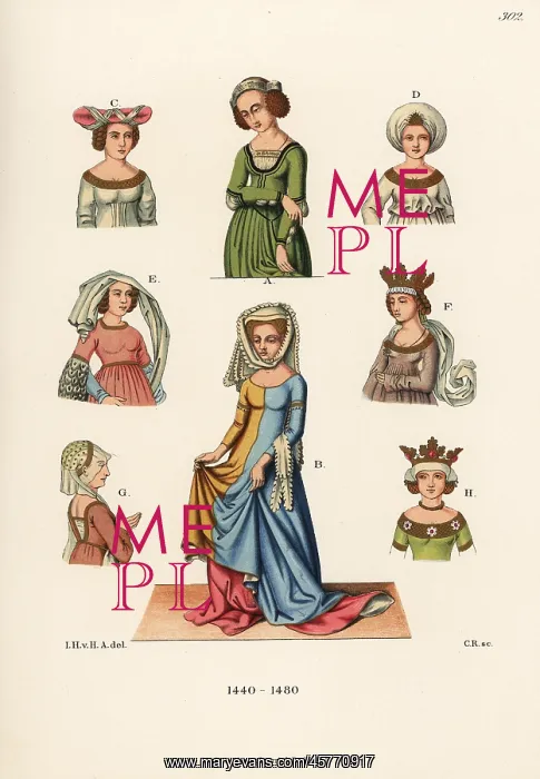 : Women's costumes of the mid 15th century : Women's costumes of the mid 15th century