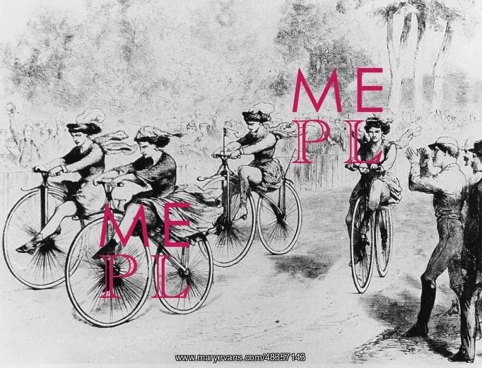 : Women's cycling race, around 1869 : Women's cycling race, around 1869
