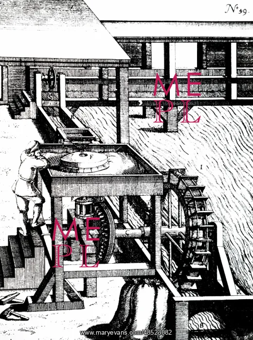 : A woodcut engraving depicting a corn mill : A woodcut engraving depicting a corn mill