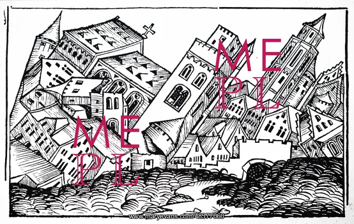 : A woodcut engraving depicting the fall of Babylon : A woodcut engraving depicting the fall of Babylon