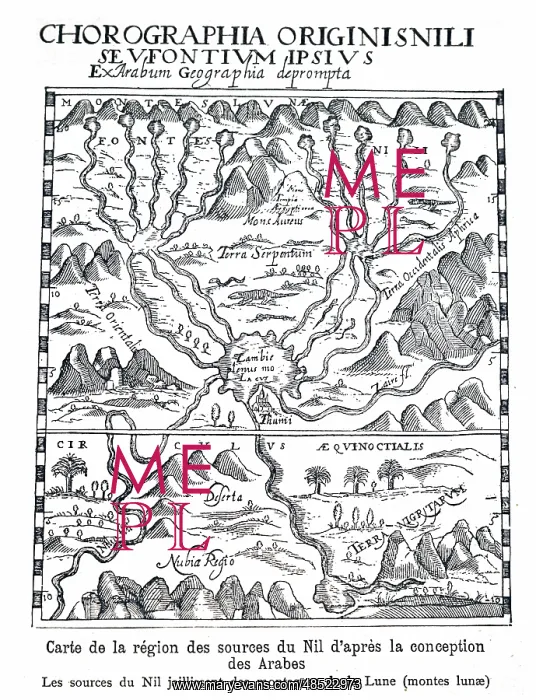 : A woodcut engraving depicting the map of the sources : A woodcut engraving depicting the map of the sources