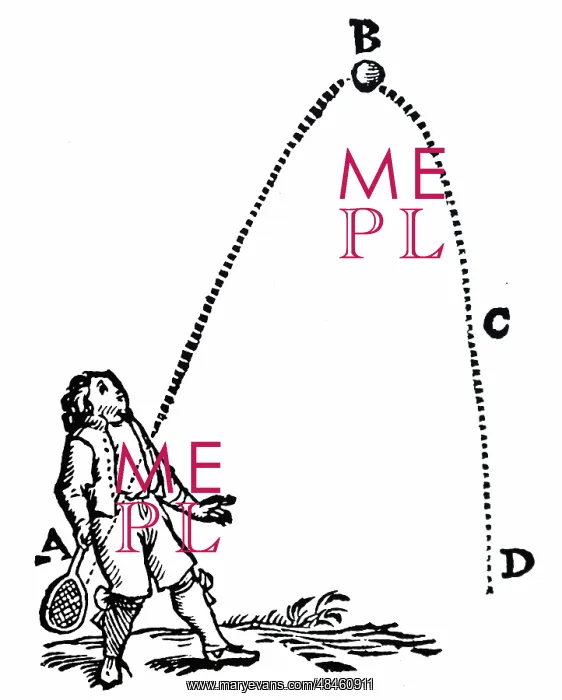 : A woodcut engraving depicting the parabolic path : A woodcut engraving depicting the parabolic path