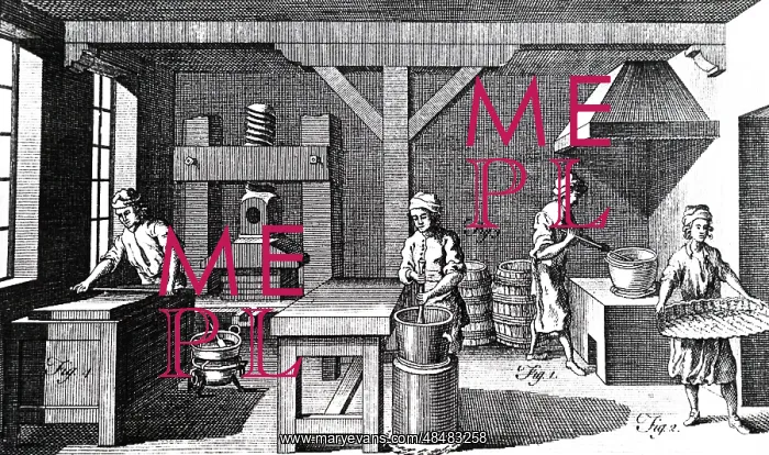 : A woodcut engraving depicting the process of making : A woodcut engraving depicting the process of making