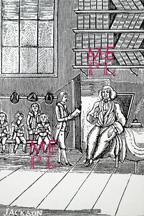 : Woodcut engraving depicting a schoolmaster : Woodcut engraving depicting a schoolmaster