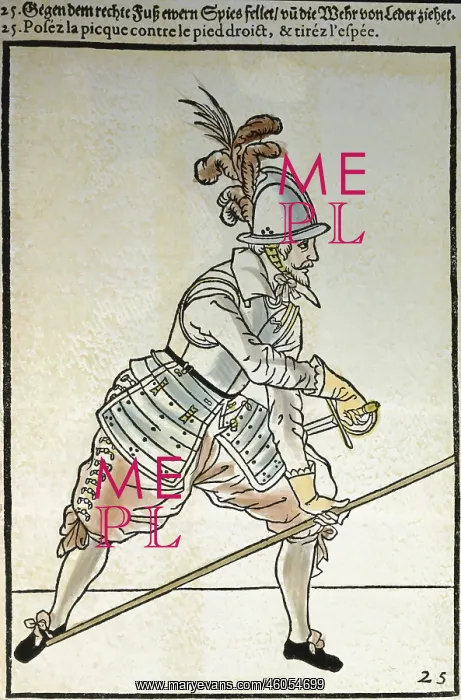  : Woodcut of an pikeman in position