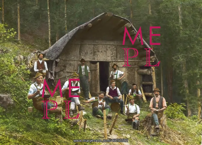 : Woodcutters in front of the lodge : Woodcutters in front of the lodge
