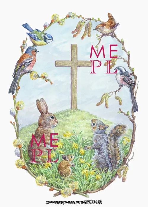 : Wooden Cross with rabbit, mouse, squirrel, etc : Wooden Cross with rabbit, mouse, squirrel, etc