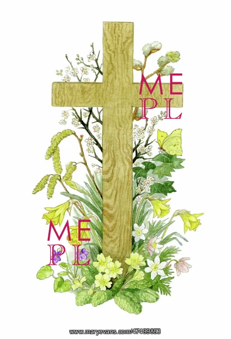 : Wooden Cross with spring flowers : Wooden Cross with spring flowers