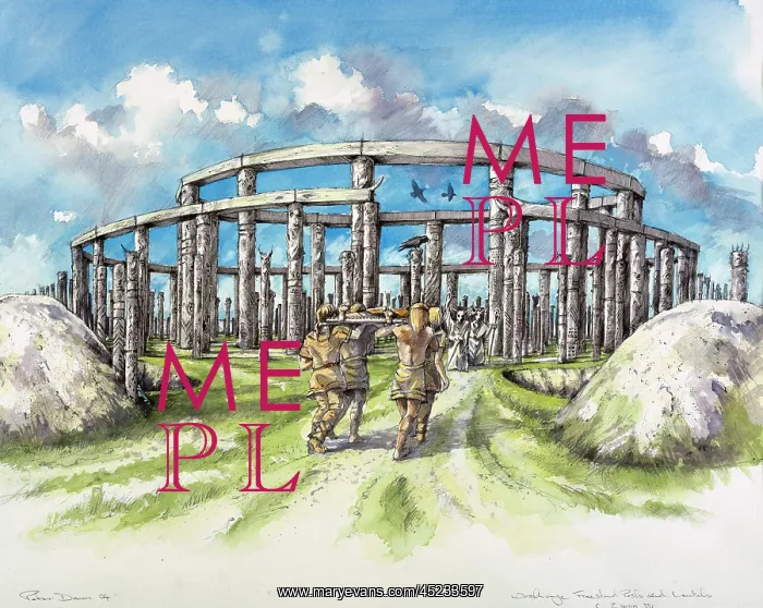 : Woodhenge, Wiltshire. Reconstruction drawing by Peter Dunn : Woodhenge, Wiltshire. Reconstruction drawing by Peter Dunn