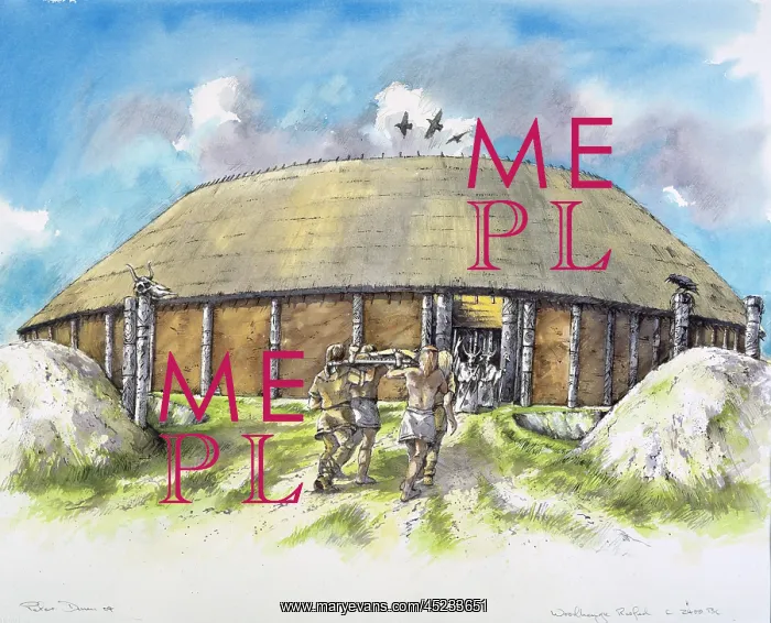 : Woodhenge, Wiltshire. Reconstruction drawing by Peter Dunn : Woodhenge, Wiltshire. Reconstruction drawing by Peter Dunn