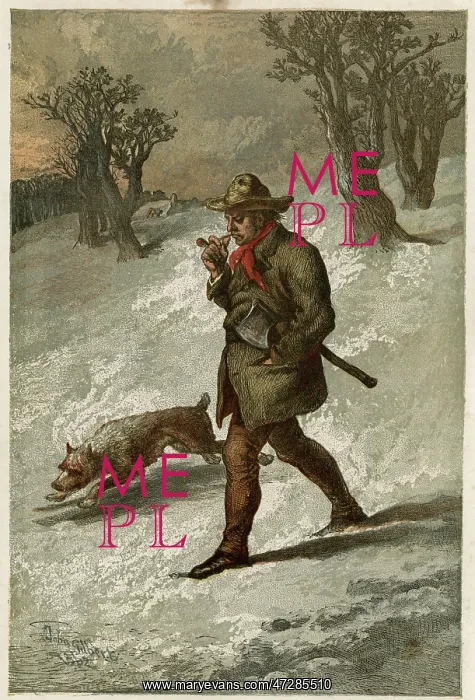  : WOODMAN & DOG IN SNOW
