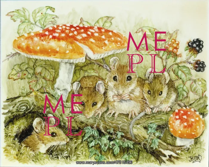 : Woodmice with Toadstools and Blackberries : Woodmice with Toadstools and Blackberries