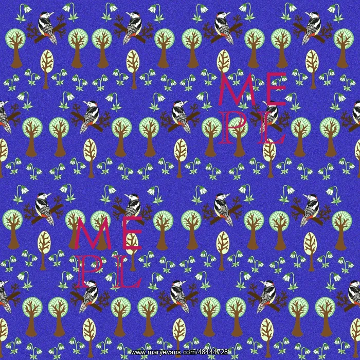 : Woodpeckers in forest repeating pattern : Woodpeckers in forest repeating pattern