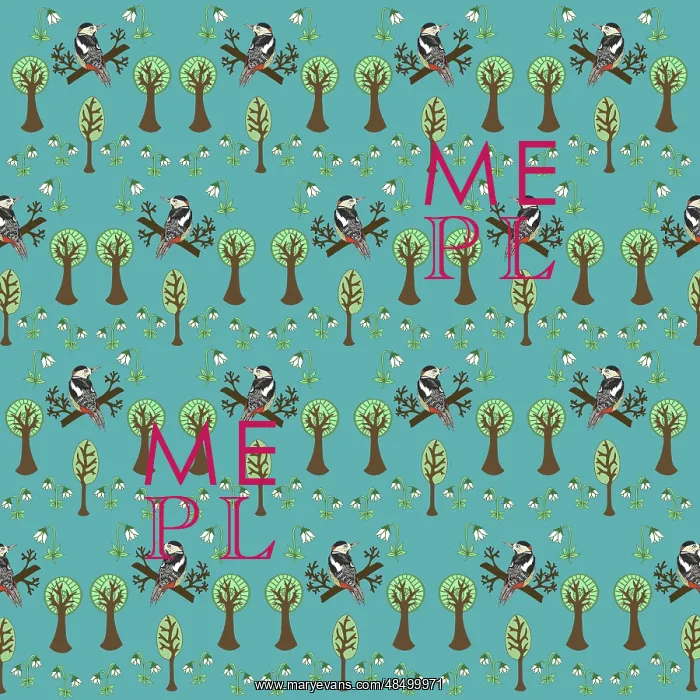 : Woodpeckers in forest repeating pattern : Woodpeckers in forest repeating pattern