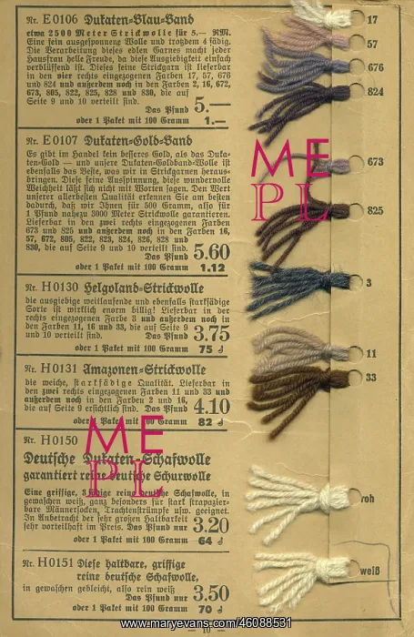 : Wool samples, German, WWII period : Wool samples, German, WWII period