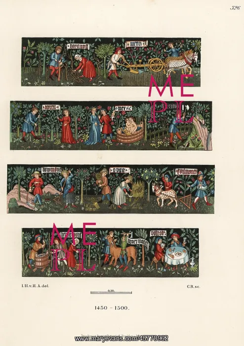 : Wool tapestry of rural pursuits from the 15th century : Wool tapestry of rural pursuits from the 15th century