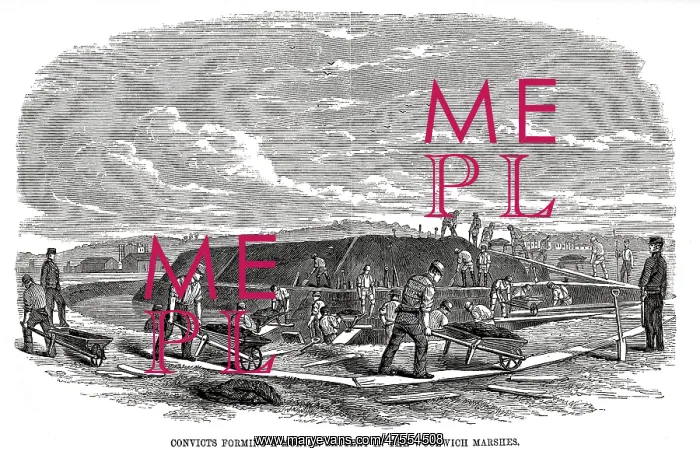 : Woolwich hulks - convicts form mortar battery : Woolwich hulks - convicts form mortar battery
