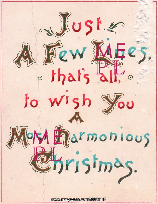 : Words of greeting on a Christmas card : Words of greeting on a Christmas card