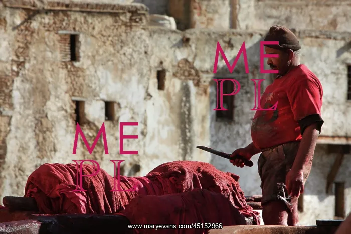 : Fez. Detail of worker, Chouara tannery, Fez, Morocco : Fez. Detail of worker, Chouara tannery, Fez, Morocco