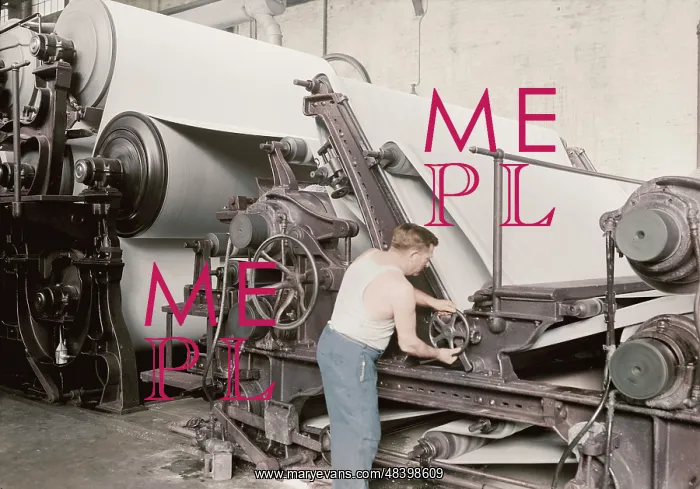 : Worker making matchboard on cylinder machines, 1936 : Worker making matchboard on cylinder machines, 1936