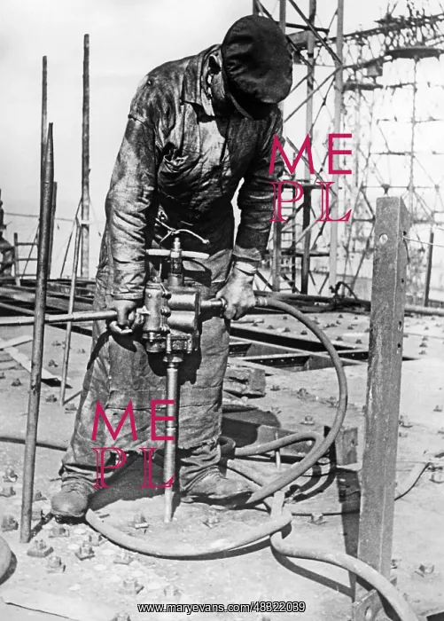 : Worker with percussion drill, 1934 : Worker with percussion drill, 1934