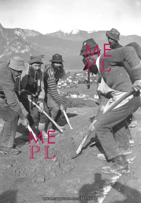 : Workers at the construction of the ski jumping hill in Garmi : Workers at the construction of the ski jumping hill in Garmi
