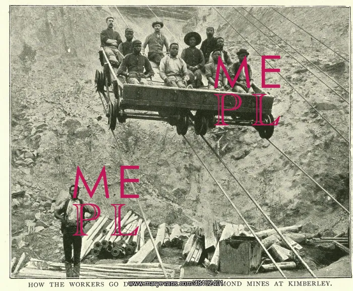 : Workers descending, diamond mine, Kimberley : Workers descending, diamond mine, Kimberley