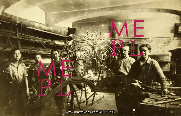 : Five workers of a locksmithing workshop in : Five workers of a locksmithing workshop in