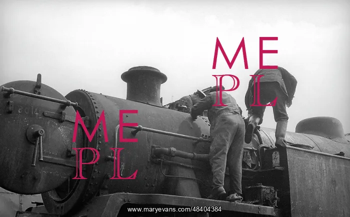 : Two workers on steam engine at Nine Elms Loco Yard : Two workers on steam engine at Nine Elms Loco Yard
