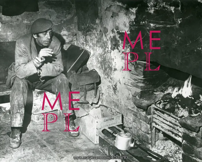 : Workman in quarry hut, North Wales : Workman in quarry hut, North Wales