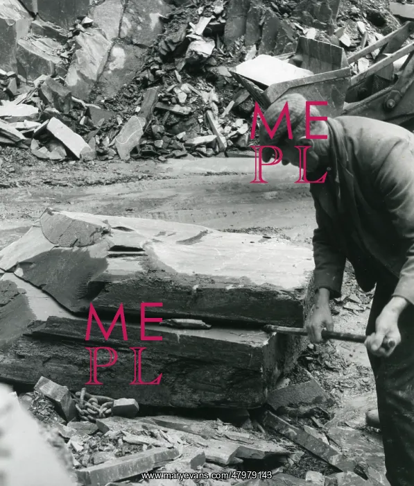 : Workman in a slate quarry, North Wales : Workman in a slate quarry, North Wales