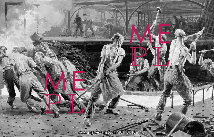  : Workmen hammering rivets into a vessel