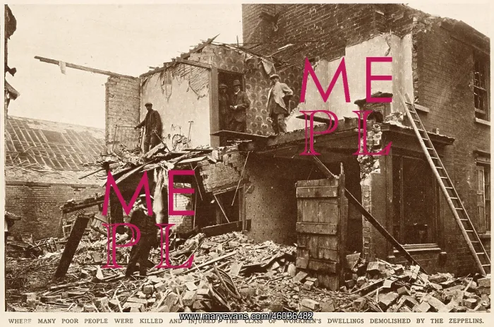 : Workmen's dwellings damaged by the mass German airship raid : Workmen's dwellings damaged by the mass German airship raid