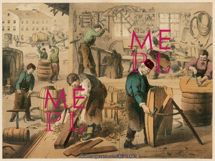 : Workshop of a cooper (barrel maker) : Workshop of a cooper (barrel maker)