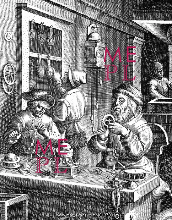 : Workshop with watchmakers at work, circa 1580 : Workshop with watchmakers at work, circa 1580