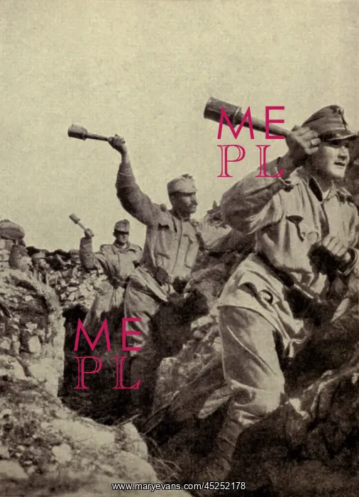 : World War 1. Austrians hurling hand-grenades : World War 1. Austrians hurling hand-grenades