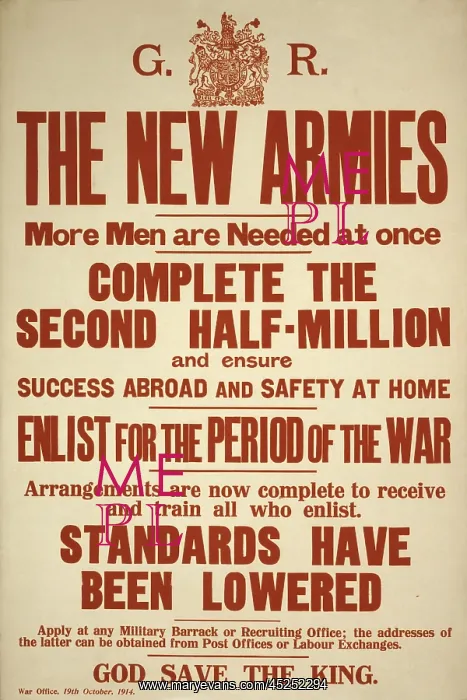 : World War 1. British recruiting poster issued : World War 1. British recruiting poster issued
