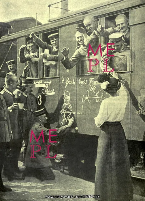 : World War 1. German soldiers on a train bound : World War 1. German soldiers on a train bound