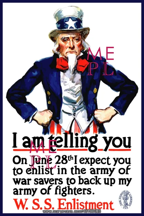 : World War I poster of Uncle Sam standing with : World War I poster of Uncle Sam standing with