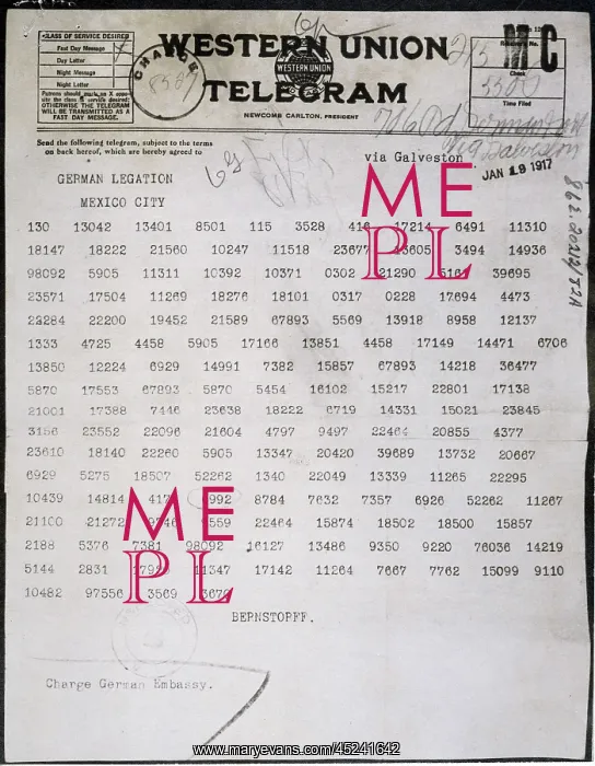  : World War I. Zimmermann Telegram. This telegram ?
