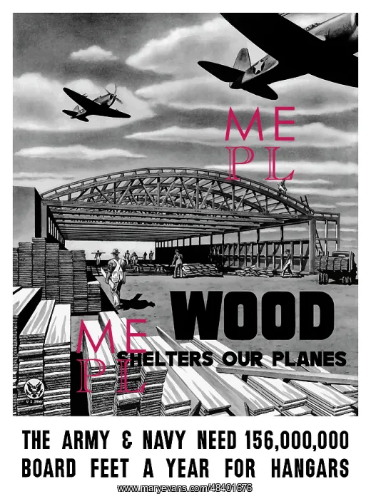 : World War II poster of an aircraft hangar : World War II poster of an aircraft hangar