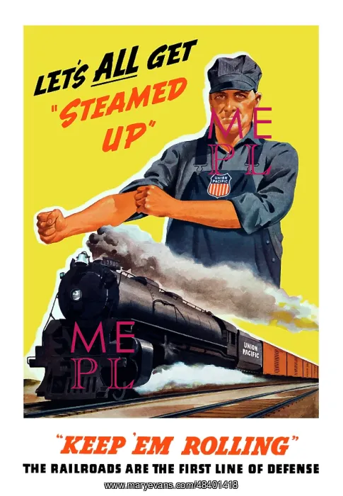 : World War II poster of an engineer rolling : World War II poster of an engineer rolling