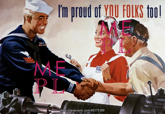 : World War II poster of a sailor shaking hands : World War II poster of a sailor shaking hands