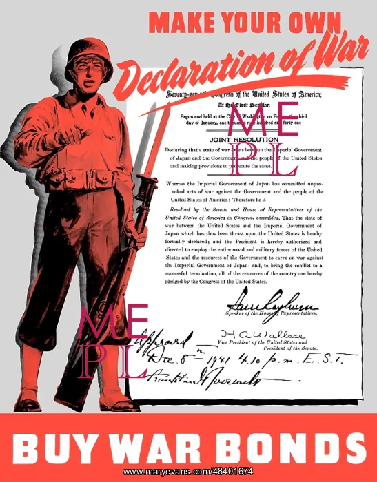 : World War II poster of a soldier holding his : World War II poster of a soldier holding his