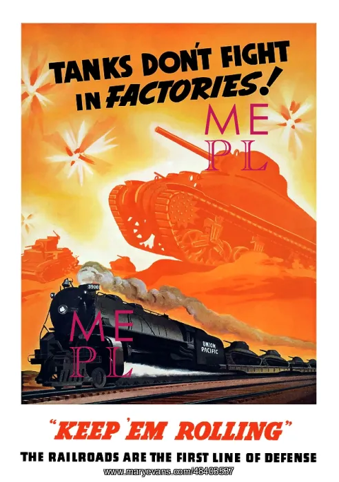 : World War II poster of tanks rolling into : World War II poster of tanks rolling into