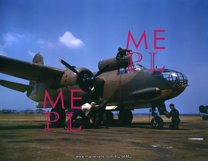 : World War II, servicing an A-20 bomber, ? : World War II, servicing an A-20 bomber, ?
